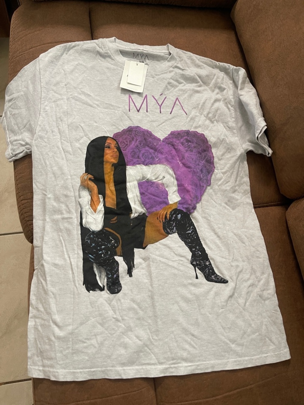 Forever 21 White Graphic Long Sleeve Tee with Purple Heart